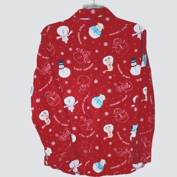 Flannel Holiday (2 Pc) Set PJ'S Lounge Wear, Red With Snowman Design Ladies Sz L - Picture 3 of 9